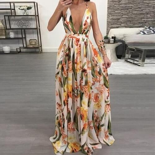 Vestido de Gasa con Escote en V Profundo y Espalda Descubierta - Image 3