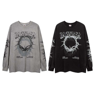 Playera Manga Larga Retro con Estampado de Letras Espinas para Hombre - Image 19