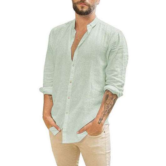 Camisa Casual de Cuello Mao Manga Larga Color Liso - Image 13