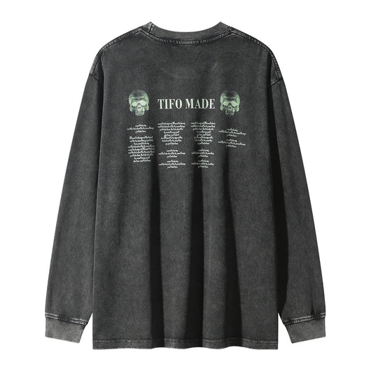 Playera Manga Larga con Estampado de Calavera Desgastada para Hombre - Image 11