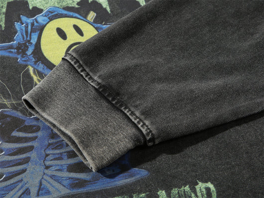 Playera Manga Larga con Estampado de Calavera Desgastada para Hombre - Image 22