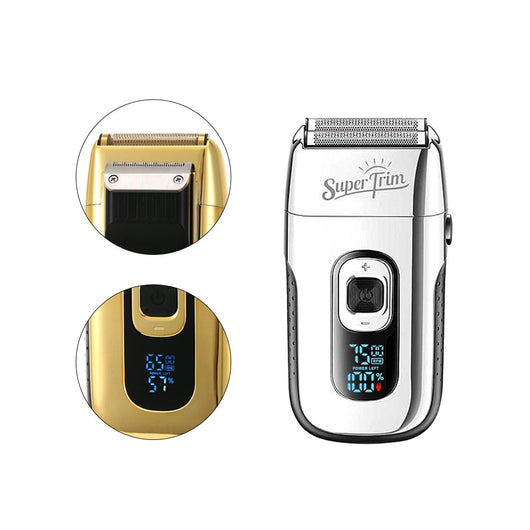 Gold digital display hair clipper and reciprocating shaver kit with extra foil head, cleaning brush, oil, and charging cable. - Image 10
