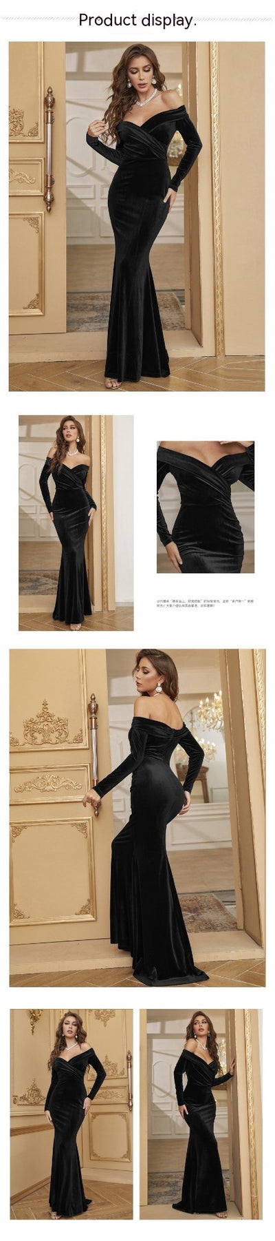 Vestido de Noche Terciopelo Elegante Hombros Descubiertos Premium - Image 15