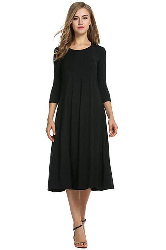 Vestido Oscilante Cuello Redondo Manga Corta Color Sólido - Image 30