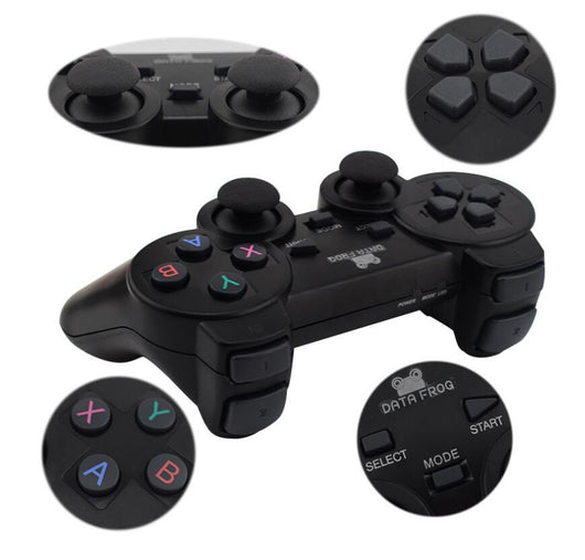 Black wireless Android gamepad with dual analog sticks, D-pad, and face buttons, shown with dimensions. - Image 16