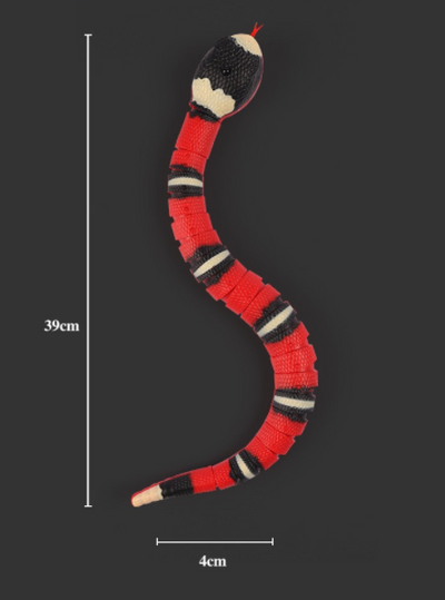 Red, black, and white electric induction snake toy for cats with a red tongue, next to a white USB charging cable. - Image 6