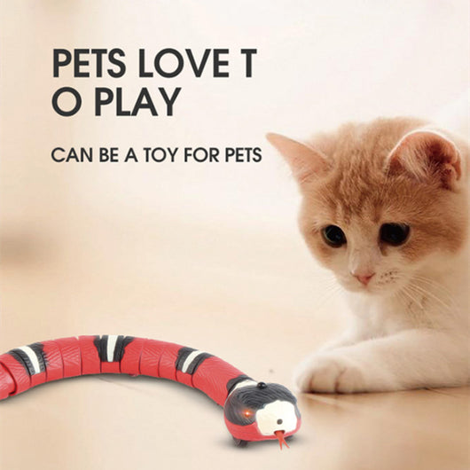 Red, black, and white electric induction snake toy for cats with a red tongue, next to a white USB charging cable. - Image 8