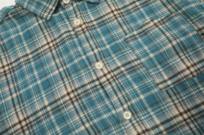 Camisa Polo Manga Larga Estilo Retro Americano a Cuadros con Borde Crudo - Image 9