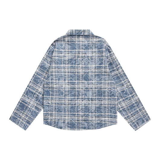 Camisa Cuadros Tie-Dye Desgastada con Bolsillos Laterales para Primavera y Otoño - Image 15
