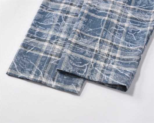 Camisa Cuadros Tie-Dye Desgastada con Bolsillos Laterales para Primavera y Otoño - Image 21