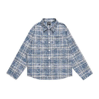 Camisa Cuadros Tie-Dye Desgastada con Bolsillos Laterales para Primavera y Otoño - Image 23