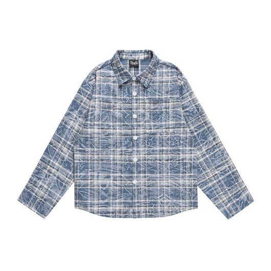 Camisa Cuadros Tie-Dye Desgastada con Bolsillos Laterales para Primavera y Otoño - Image 23