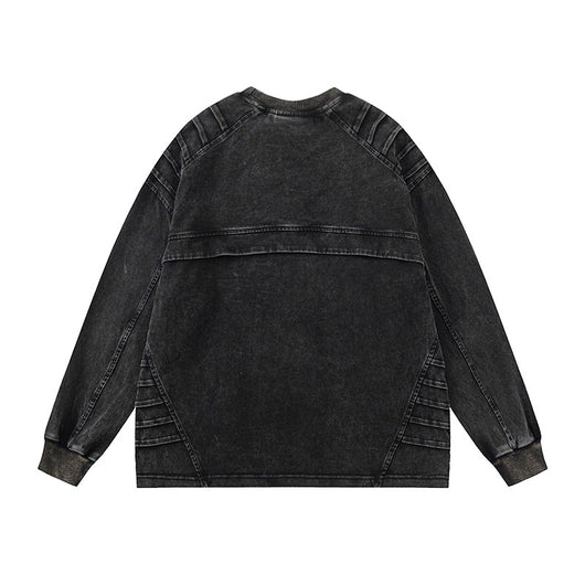 Camiseta de Manga Larga Desteñida con Pliegues - Estilo Vintage Gastado - Image 9