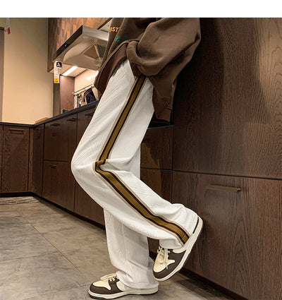 Pantalones de Chándal con Costuras Rayadas Estilo Clásico Gruesos y Sueltos - Image 9