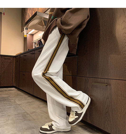 Pantalones de Chándal con Costuras Rayadas Estilo Clásico Gruesos y Sueltos - Image 9