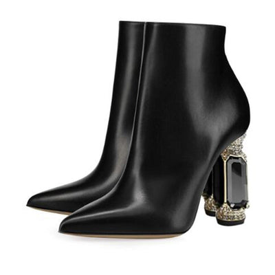 Botas Cortas de Tacón con Strass y Cierre Lateral para Mujer