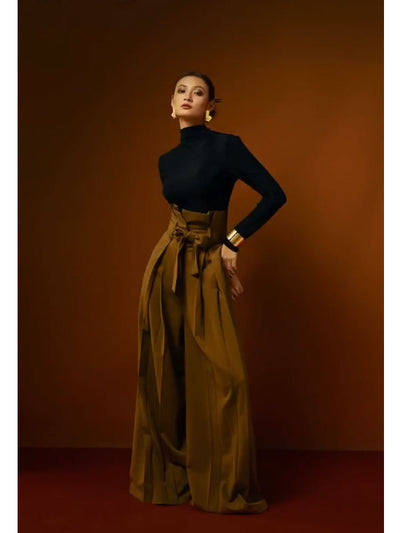 Pantalón de Vestir Talle Alto Pierna Larga Ancho Recto Estilo Cuatro Estaciones - Image 17