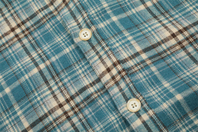 Camisa Polo Manga Larga Estilo Retro Americano a Cuadros con Borde Crudo - Image 24