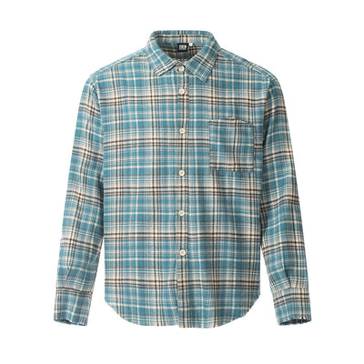 Camisa Polo Manga Larga Estilo Retro Americano a Cuadros con Borde Crudo - Image 29