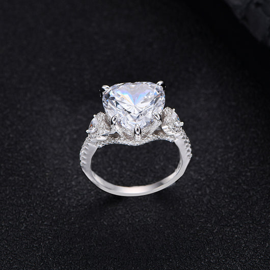 Anillo de Plata 925 con Corazón Incrustado de Diamantes 12mm - Image 10