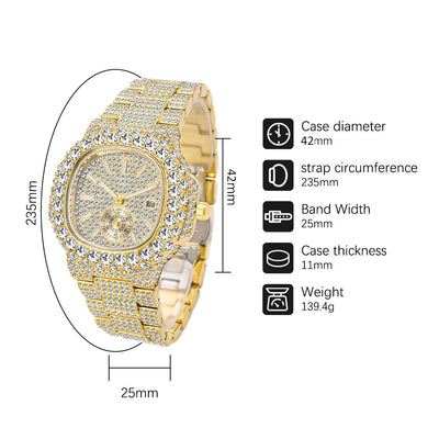 Reloj de Negocios Dorado para Hombre con Diamantes, Esfera Luminosa y Resistencia al Agua - Image 23