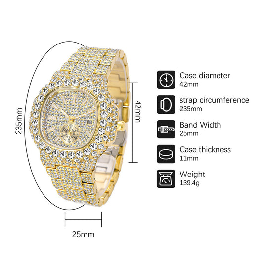 Reloj de Negocios Dorado para Hombre con Diamantes, Esfera Luminosa y Resistencia al Agua - Image 23