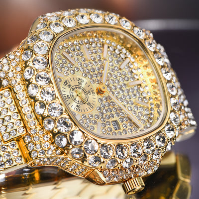 Reloj de Negocios Dorado para Hombre con Diamantes, Esfera Luminosa y Resistencia al Agua - Image 25