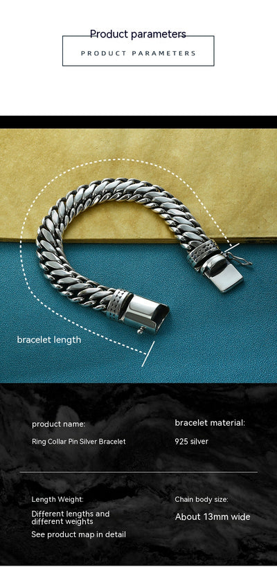 Pulsera de Plata S925 Tipo Grueso Semicircular para Hombre - Image 9