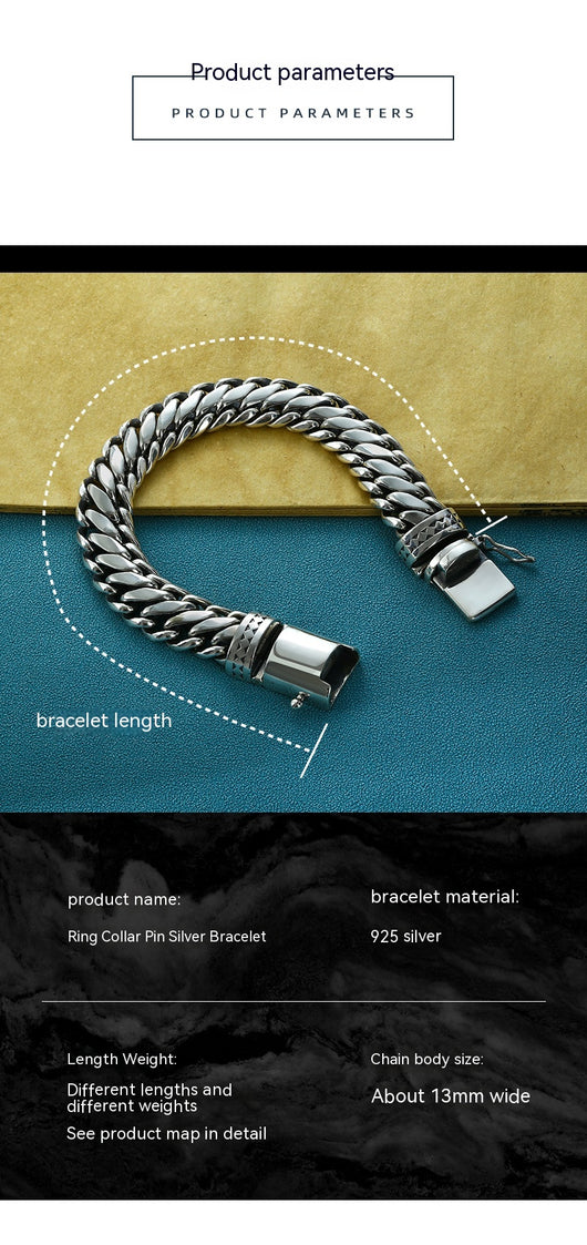 Pulsera de Plata S925 Tipo Grueso Semicircular para Hombre - Image 9