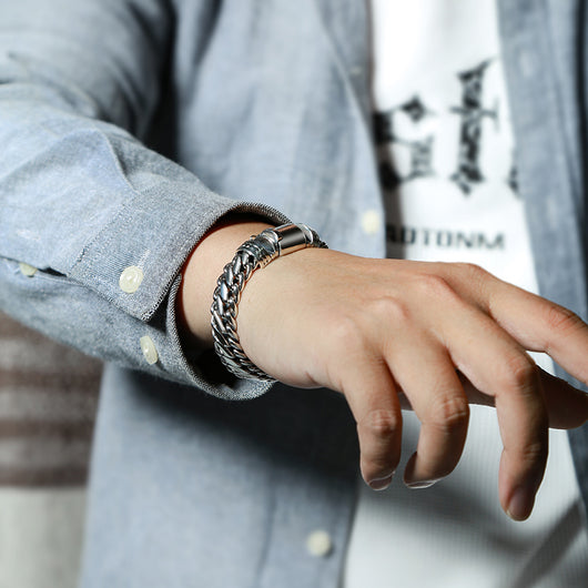 Pulsera de Plata S925 Tipo Grueso Semicircular para Hombre - Image 15