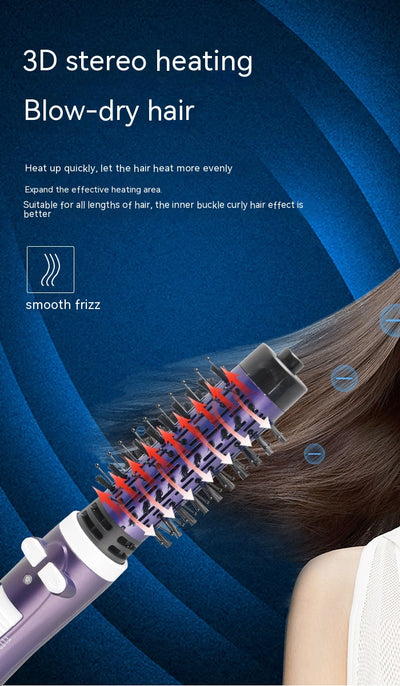 Purple and black hot air brush with a round barrel and bristles for curling or straightening hair. - Image 9