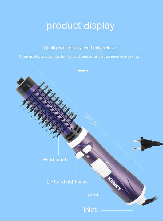Purple and black hot air brush with a round barrel and bristles for curling or straightening hair. - Image 13