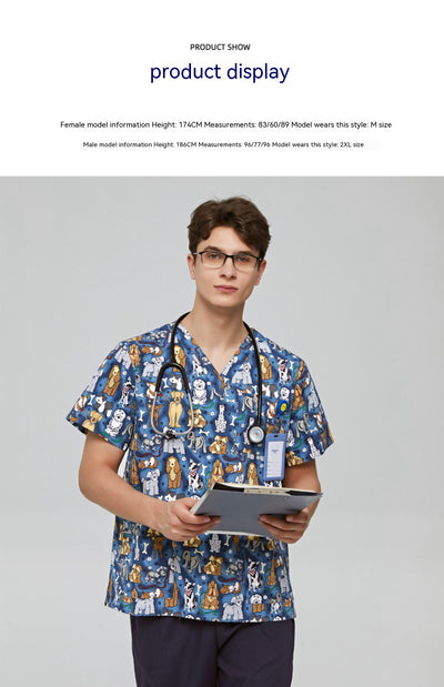 Uniforme Médico Veterinario Estampado Cuello V Flores Azul - Image 14