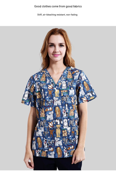 Uniforme Médico Veterinario Estampado Cuello V Flores Azul - Image 18