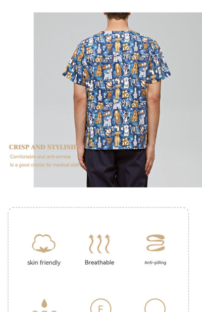 Uniforme Médico Veterinario Estampado Cuello V Flores Azul - Image 19