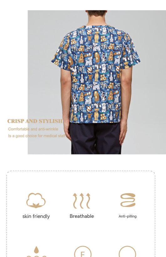 Uniforme Médico Veterinario Estampado Cuello V Flores Azul - Image 19