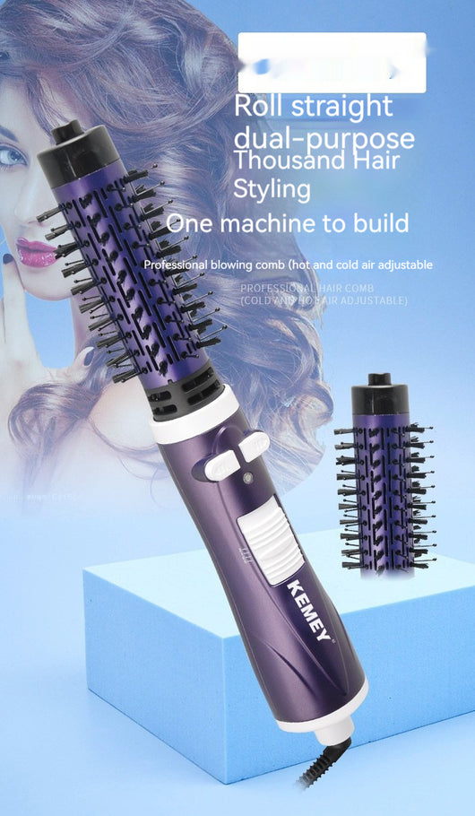 Purple and black hot air brush with a round barrel and bristles for curling or straightening hair. - Image 14