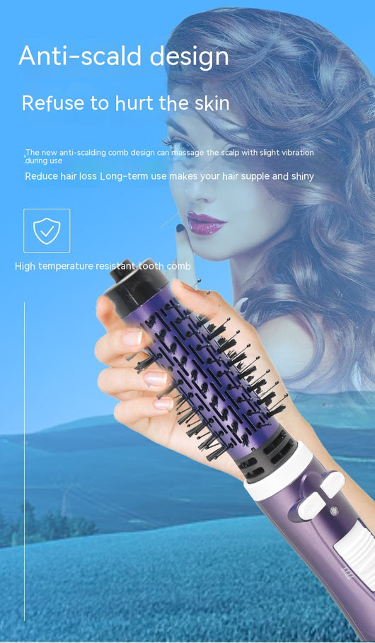 Purple and black hot air brush with a round barrel and bristles for curling or straightening hair. - Image 17