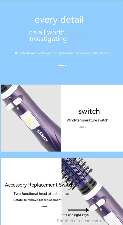 Purple and black hot air brush with a round barrel and bristles for curling or straightening hair. - Image 19