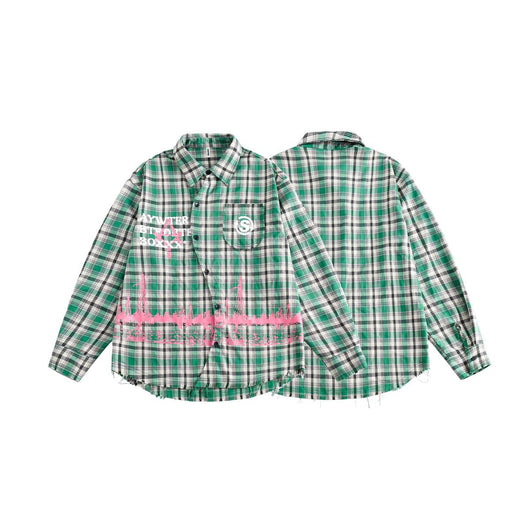 Camisa Cuadriculada Japonesa con Costuras Combinadas - Image 16