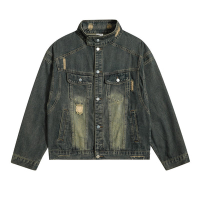 Chaqueta Denim con Cuello Alto y Detalles Rotos - Image 30
