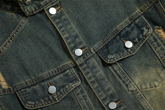 Chaqueta Denim con Cuello Alto y Detalles Rotos - Image 41