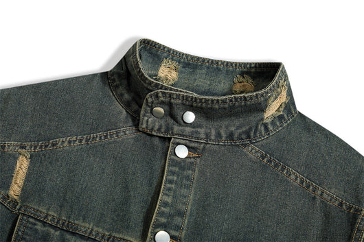 Chaqueta Denim con Cuello Alto y Detalles Rotos - Image 42