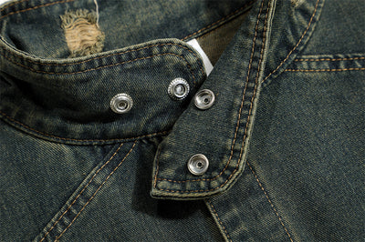 Chaqueta Denim con Cuello Alto y Detalles Rotos - Image 49