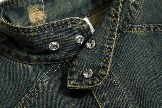 Chaqueta Denim con Cuello Alto y Detalles Rotos - Image 49
