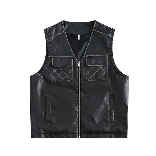 Chaleco de Cuero Hip Hop Casual con Cierre - Estilo Rock Urbano - Image 32
