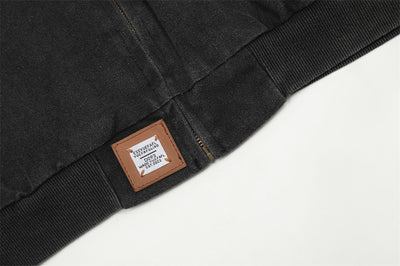 Chaqueta de Lona Retro con Cuello Solapa y Bordado de Alfabeto Americano - Image 37