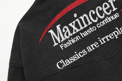 Chaqueta de Lona Retro con Cuello Solapa y Bordado de Alfabeto Americano - Image 40