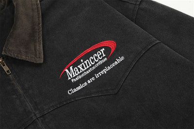 Chaqueta de Lona Retro con Cuello Solapa y Bordado de Alfabeto Americano - Image 46