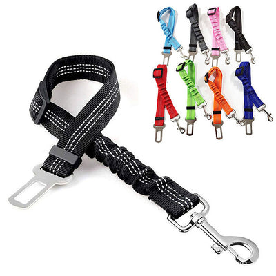 Black nylon automotive reflective webbing safety rope with a seatbelt buckle and a metal swivel snap hook. - Image 14